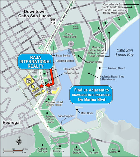 Map to Baja International Realty, Cabo Condos